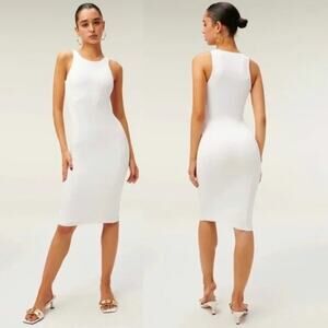 GOOD AMERICAN‎ Body Sculpted Microrib Midi Bodycon Sleeveless Dress Sz 1